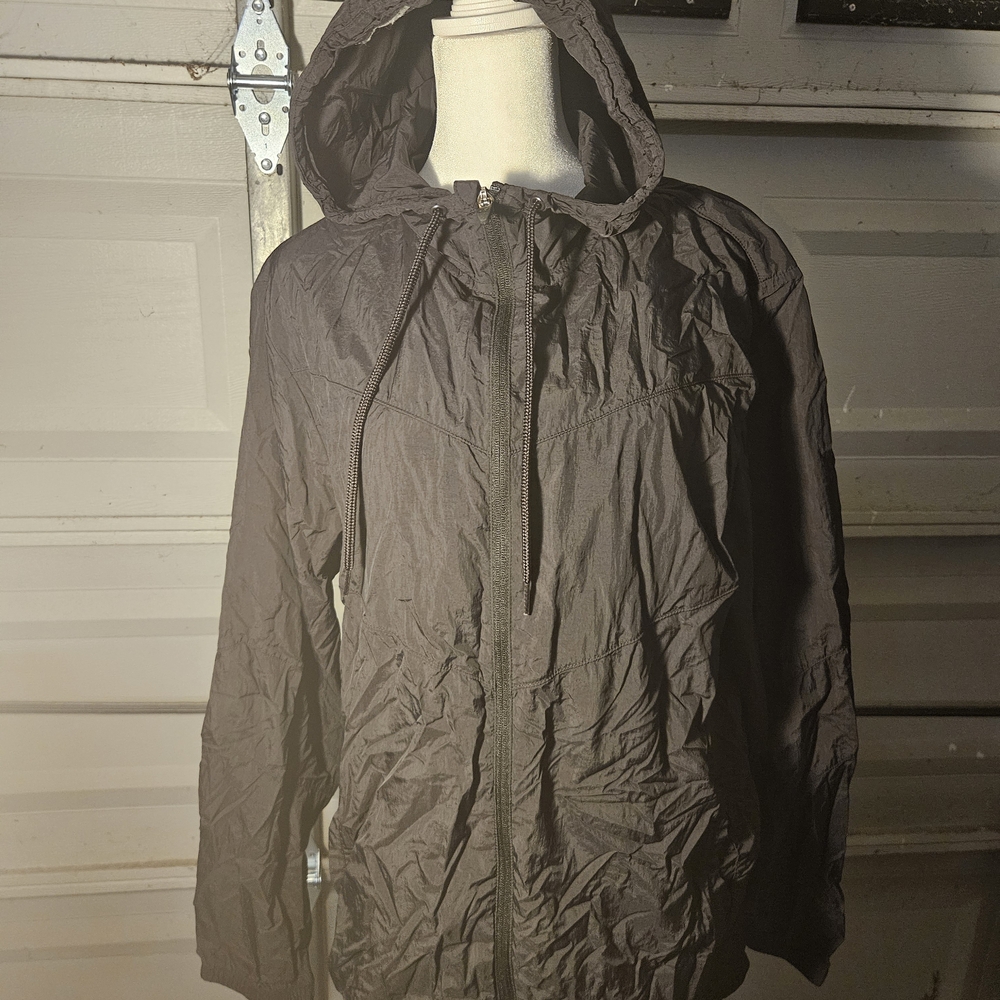 Tek Gear Hooded Windbreaker Jacket Charcoal Gray Medium Full Zip